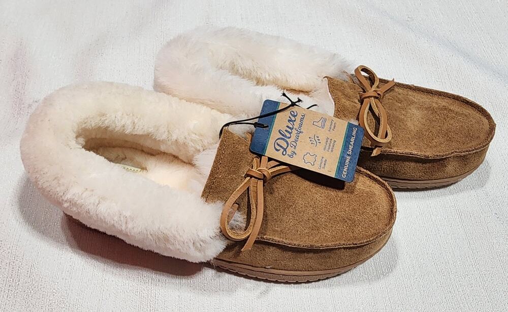 Dluxe by Dearfoams Women's Shearling with Fur Slippers size 8